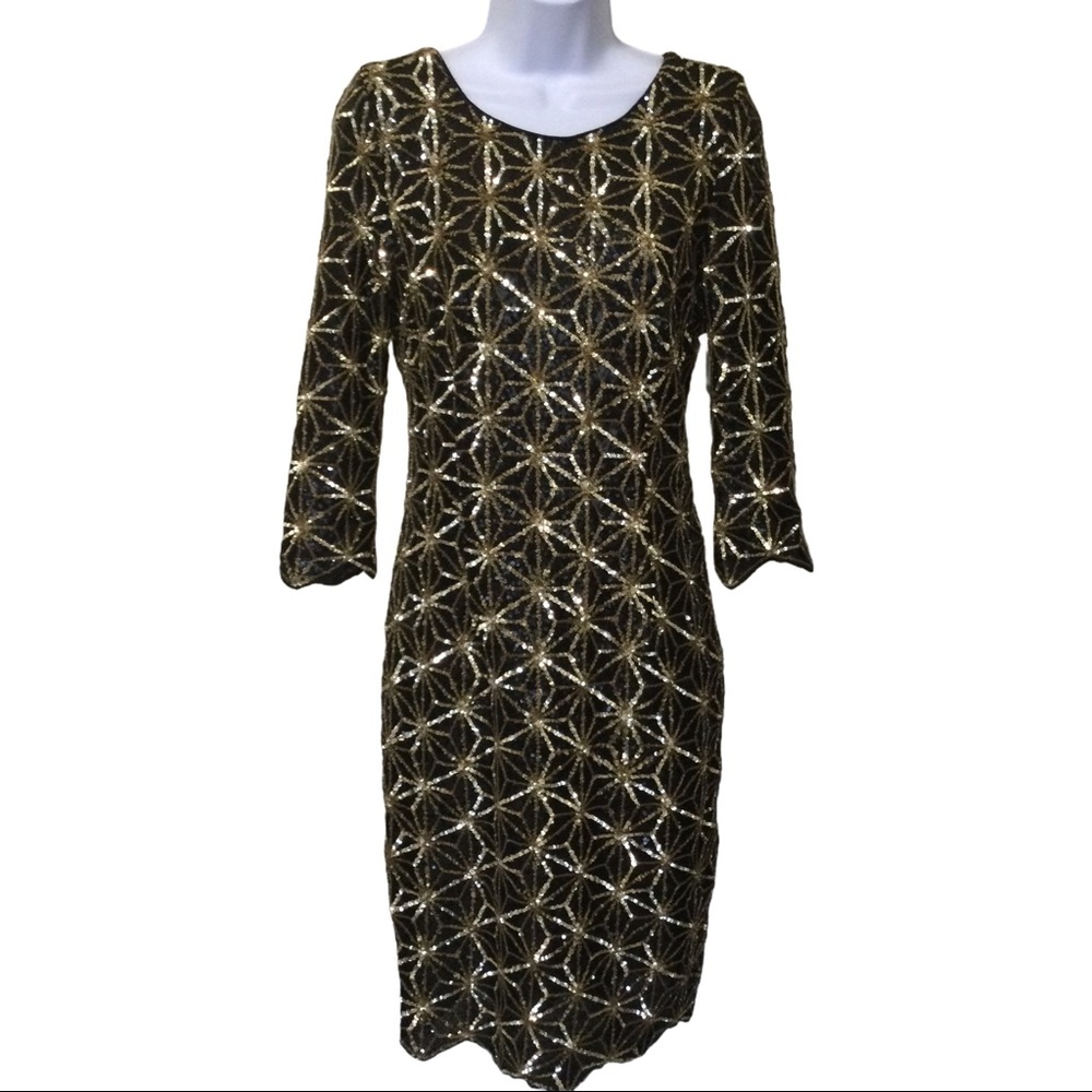 NEW GB Full Sequin Black Gold Dress Sz M
